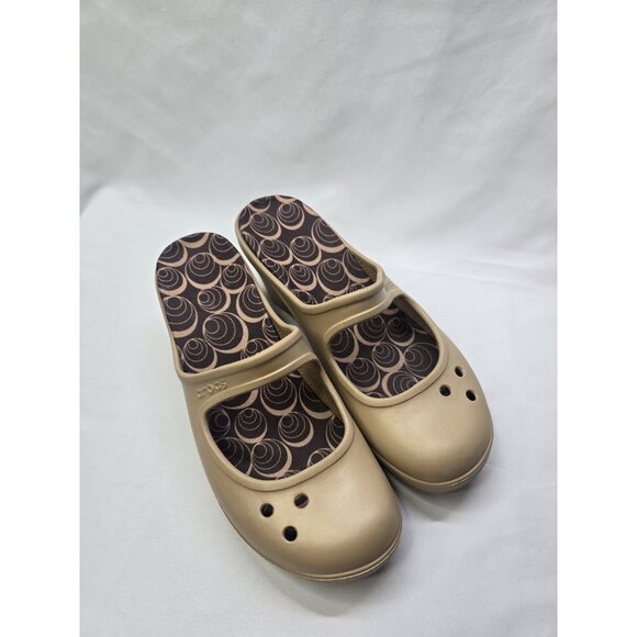 Crocs Frances Mary Jane Wedge Mule Slip On Shoes Beige Comfort Women’s Size 9 - Picture 2 of 11